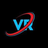 VR V R letter logo design. Initial letter VR linked circle uppercase monogram logo red and blue. VR logo, V R design. vr, v r vector