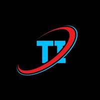 TI T I letter logo design. Initial letter TI linked circle uppercase monogram logo red and blue. TI logo, T I design. ti, t i vector