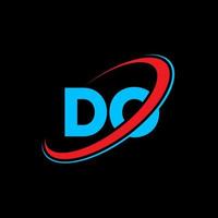 DO logo. DO design. Blue and red DO letter. DO letter logo design. Initial letter DO linked circle uppercase monogram logo. vector