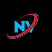 diseño del logotipo de la letra nv nv. letra inicial nv círculo vinculado en mayúsculas logo monograma rojo y azul. logotipo de nv, diseño de nv. nv, nv vector