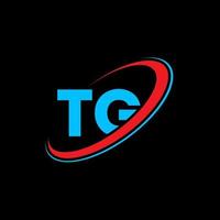 TG logo. TG design. Blue and red TG letter. TG letter logo design. Initial letter TG linked circle uppercase monogram logo. vector