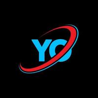 YO logo. YO design. Blue and red YO letter. YO letter logo design. Initial letter YO linked circle uppercase monogram logo. vector