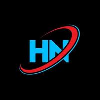 HN H N letter logo design. Initial letter HN linked circle uppercase monogram logo red and blue. HN logo, H N design. hn, h n vector