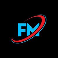 FM F M letter logo design. Initial letter FM linked circle uppercase monogram logo red and blue. FM logo, F M design. fm, f m vector