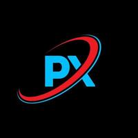 diseño del logotipo de la letra px px. letra inicial px círculo vinculado en mayúsculas logo monograma rojo y azul. logotipo de px, diseño de px. píxel, píxel vector