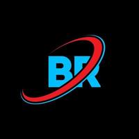 BR B R letter logo design. Initial letter BR linked circle uppercase monogram logo red and blue. BR logo, b R design. br, b r vector