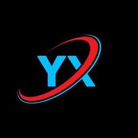 YX Y X letter logo design. Initial letter YX linked circle uppercase monogram logo red and blue. YX logo, Y X design. yx, y x vector