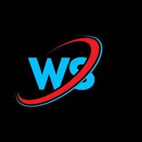 WS W S letter logo design. Initial letter WS linked circle uppercase monogram logo red and blue. WS logo, W S design. ws, w s vector