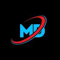 logotipo md. md diseño letra md azul y roja. diseño del logotipo de la letra md. letra inicial md círculo vinculado logotipo de monograma en mayúsculas. vector