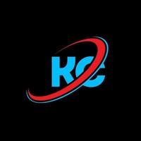 KC K C letter logo design. Initial letter KC linked circle uppercase monogram logo red and blue. KC logo, K C design. kc, k c vector