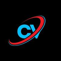 CV C V letter logo design. Initial letter CV linked circle uppercase monogram logo red and blue. CV logo, C V design. cv, c v vector