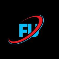 FU F U letter logo design. Initial letter FU linked circle uppercase monogram logo red and blue. FU logo, F U design. fu, f u vector