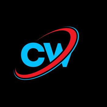 CW C W letter logo design. Initial letter CW linked circle uppercase monogram logo red and blue. CW logo, C W design. cw, c w vector