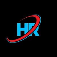 HR H R letter logo design. Initial letter HR linked circle uppercase monogram logo red and blue. HR logo, H R design. hr, h r vector