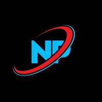 NP N P letter logo design. Initial letter NP linked circle uppercase monogram logo red and blue. NP logo, N P design. np, n p vector