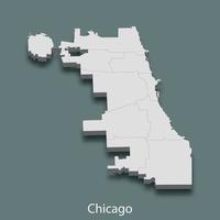 El mapa isométrico 3d de chicago es una ciudad de estados unidos vector