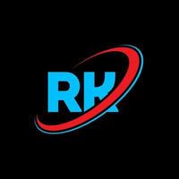 RK R K letter logo design. Initial letter RK linked circle uppercase monogram logo red and blue. RK logo, R K design. rk, r k vector