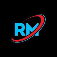 RM R M letter logo design. Initial letter RM linked circle uppercase monogram logo red and blue. RM logo, R M design. rm, r m vector