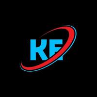 KE K E letter logo design. Initial letter KE linked circle uppercase monogram logo red and blue. KE logo, K E design. ke, k e vector