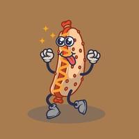 Teary eyes Hotdog with stuck out tongue expression sticker. vector