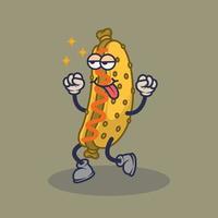 Bored Hotdog with teasing face expression sticker. vector