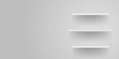 White shelf mockup, empty shelves template for product display, bookshelf, frame shelf on a wall vector