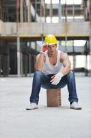 hard worker on construction site photo