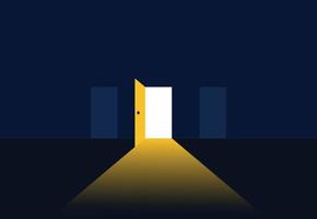 The open door out of the darkness to the light. Hope Concept. New Possibilities. Vector illustration