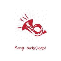 Hand-drawn festive Christmas and New Year card with holiday symbols trumpet and calligraphic greeting inscription vector