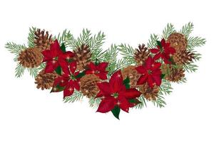 Vintage Christmas garland with pine cones and poinsettia isolated on white background vector