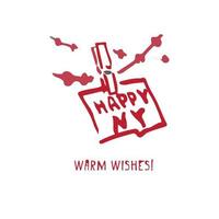 tarjeta festiva de navidad y año nuevo dibujada a mano con letras de símbolos de vacaciones e inscripción de saludo caligráfico vector