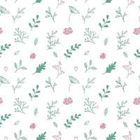 Vector seamless pattern from hand drawn floral elements, plants. Abstract background   with flowers, leaves, branches. Trendy texture from cute doodle botanical elements, wallpaper