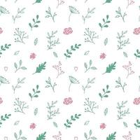 Vector seamless pattern from hand drawn floral elements, plants. Abstract background   with flowers, leaves, branches. Trendy texture from cute doodle botanical elements, wallpaper