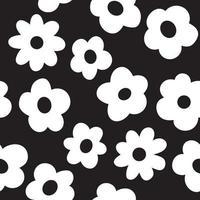 fondo de flores de dibujos animados en blanco y negro, vector eps de patrones sin fisuras. diseño de estampado floral de verano abstracto moderno simple, monocromo.