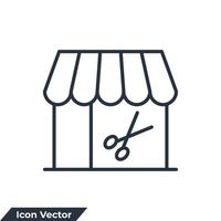 barber shop icon logo vector illustration. store in scissor symbol template for graphic and web design collection