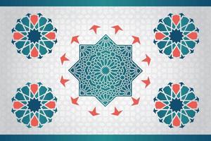 Geometric Islamic Pattern with colorful arabesque shapes for greeting card or decoration interior. Tile repeating vector border