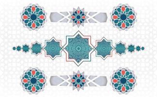 Geometric Islamic Pattern with colorful arabesque shapes for greeting card or decoration interior. Tile repeating vector border