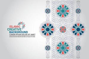 Geometric Islamic Pattern with colorful arabesque shapes for greeting card or decoration interior. Tile repeating vector border