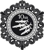 iceland coin 10 cent with fish handmade design vector