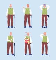 Senior men feelings expression semi flat color vector characters set. Editable figure. Full body people. Lifestyle simple cartoon style illustration for web graphic design and animation pack