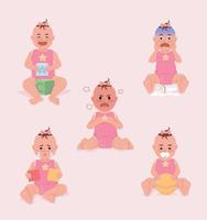 Baby emotions semi flat color vector characters set. Editable figure. Full body people. Simple cartoon style illustration for web graphic design and animation collection