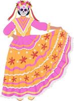 Female mexican costume semi flat color vector character. Editable figure. Full body people on white. Masquerade simple cartoon style illustration for web graphic design and animation