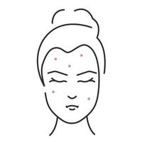 Acne on skin, dermatology concept. Woman face Thin line icon. Vector illustration