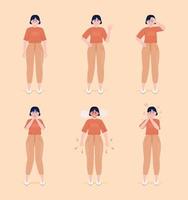 Women with different emotions semi flat color vector characters set. Editable figure. Full body people expressions. Simple cartoon style illustration for web graphic design and animation collection