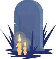 lápida con velas objeto de vector de color semiplano. artículo de tamaño completo en blanco. cementerio. ambiente espeluznante ilustración de estilo de dibujos animados simple para diseño gráfico web y animación