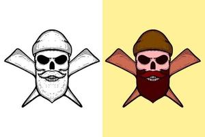 ilustración cráneo barba con cruz dibujado a mano dibujos animados estilo vintage vector