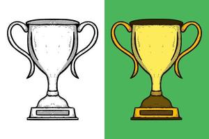 Illustration trophy hand drawn cartoon vintage style vector