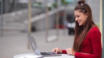 Girl Blogger Influencer Posting on Social media Outdoors video