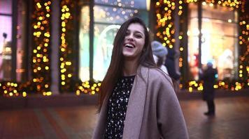 Woman walking on busy street at evening video