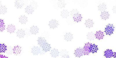 textura de vector púrpura claro con copos de nieve brillantes.